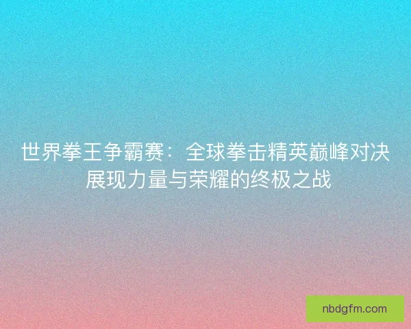 世界拳王争霸赛：全球拳击精英巅峰对决 展现力量与荣耀的终极之战