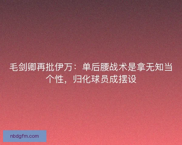 毛剑卿再批伊万：单后腰战术是拿无知当个性，归化球员成摆设